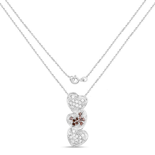 Three-heart pendant necklace Bids.com .925 sterling silver with white and red diamonds on Tampa Home & Garden Store