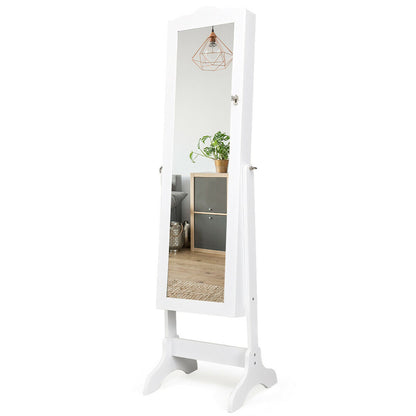 Gabinete de Joyería Inclinable de 4 Ángulos con Espejo y Cerradura, Gran Capacidad de Almacenamiento - Blanco