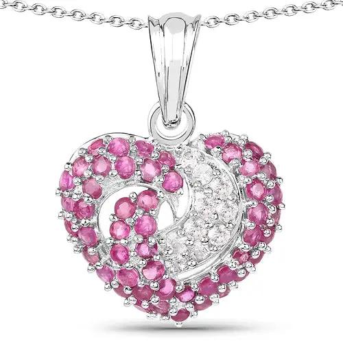 Sterling silver heart pendant with pink rubies and white sapphires, 2.65ct, Bids.com on Tampa Home & Garden Store