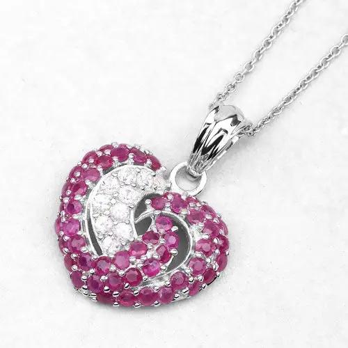 Heart-shaped ruby and white sapphire pendant in sterling silver with pink ruby halo on Tampa Home & Garden Store