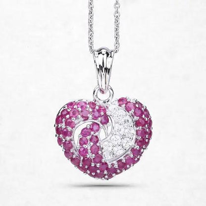2.65 carat genuine ruby and white sapphire heart pendant in .925 sterling silver on a chain on Tampa Home & Garden Store