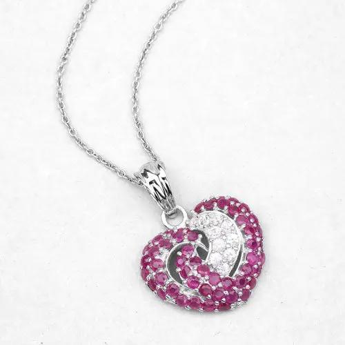 2.65ct ruby and white sapphire heart pendant in .925 sterling silver with ruby border on Tampa Home & Garden Store