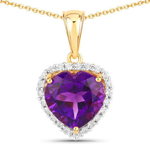 Heart-shaped amethyst pendant with a halo of white topaz in a gold-tone setting on a delicate chain on Tampa Home & Garden Store