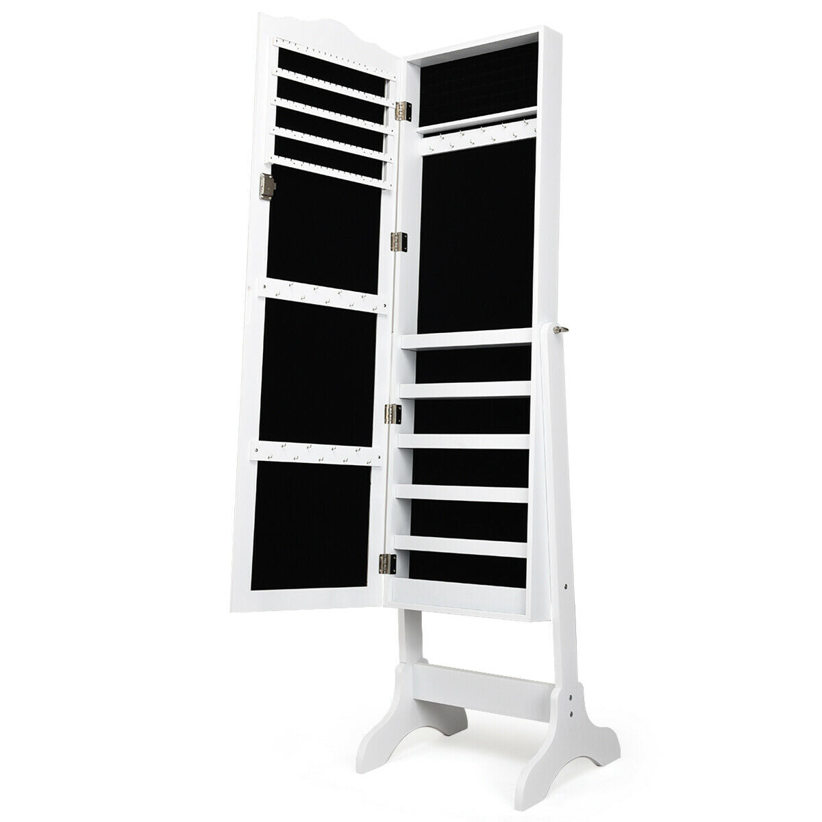 Gabinete de Joyería Inclinable de 4 Ángulos con Espejo y Cerradura, Gran Capacidad de Almacenamiento - Blanco