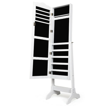 Gabinete de Joyería Inclinable de 4 Ángulos con Espejo y Cerradura, Gran Capacidad de Almacenamiento - Blanco