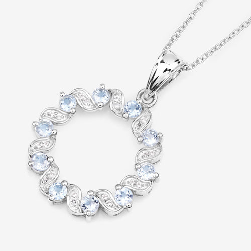 1.10ct Aquamarine and White Topaz circle pendant in .925 sterling silver, Bids.com on Tampa Home & Garden Store