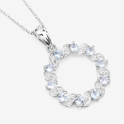 Pendant necklace circular halo with 1.10ct aquamarine and white topaz in sterling silver on Tampa Home & Garden Store