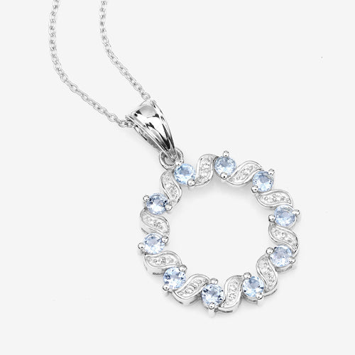 Natural Aquamarine And White Topaz Silver Pendant