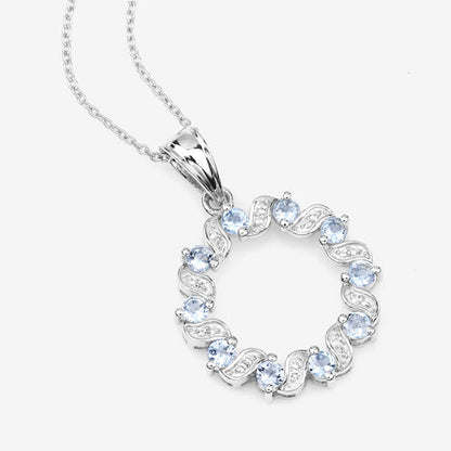 Natural Aquamarine And White Topaz Silver Pendant