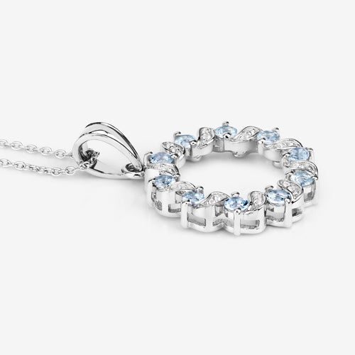 Pendant: circular halo in sterling silver with 1.10ct aquamarine and white topaz, Bids.com on Tampa Home & Garden Store