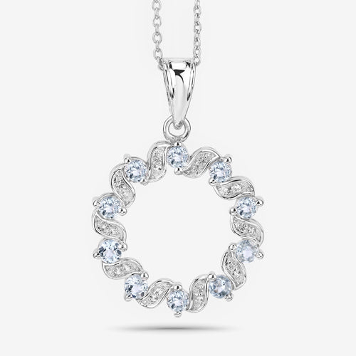 1.10 Carat Aquamarine and White Topaz Sterling Silver Pendant, circular halo of alternating stones on Tampa Home & Garden Store