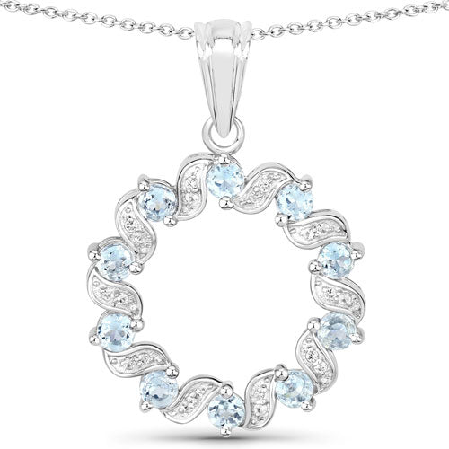 Sterling silver circular pendant with 1.10 ct aquamarine and white topaz stones on Tampa Home & Garden Store
