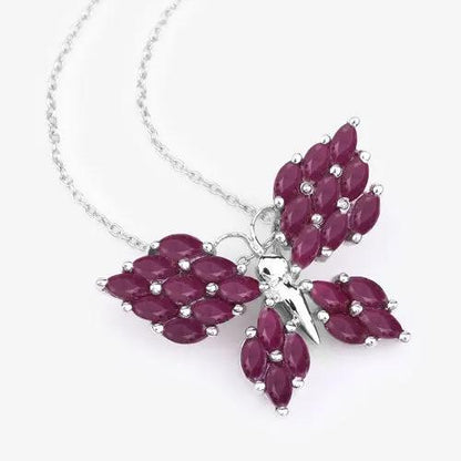 3.12ct ruby butterfly pendant in .925 silver with marquise-cut rubies and crystals on Tampa Home & Garden Store