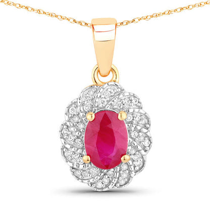 Ruby and white diamond halo pendant 0.95ct in 10K yellow gold with chain Bids.com on Tampa Home & Garden Store