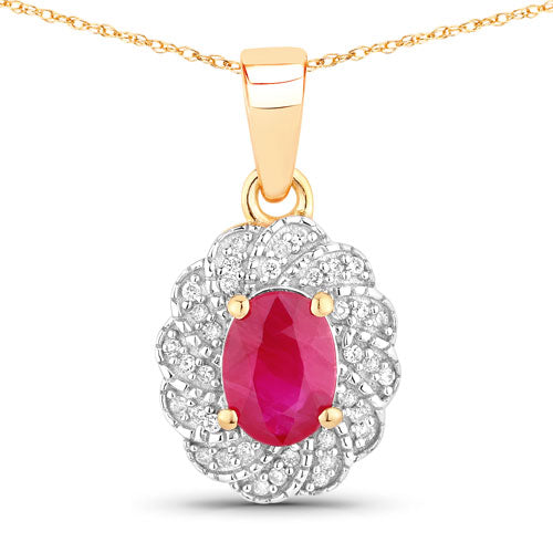 Ruby and white diamond halo pendant 0.95ct in 10K yellow gold with chain Bids.com on Tampa Home & Garden Store