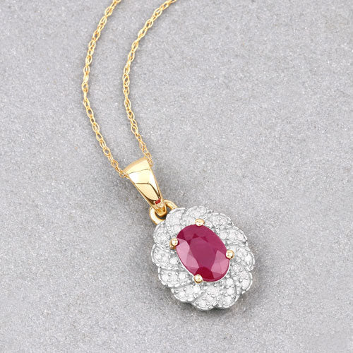 Pendant by Bids.com: 0.95ct genuine oval ruby with white diamond halo in 10K yellow gold on chain on Tampa Home & Garden Store