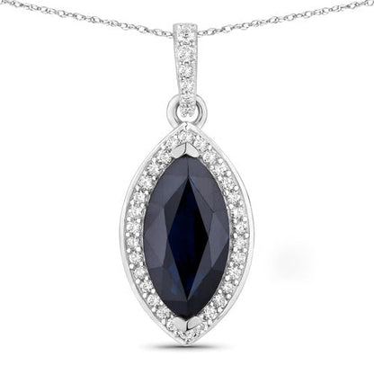 2.27 Carat genuine blue sapphire and white diamond 10K white gold pendant with pavé halo on chain on Tampa Home & Garden Store