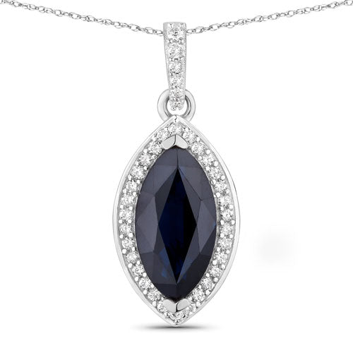 2.27 Carat genuine blue sapphire and white diamond 10K white gold pendant with pavé halo on chain on Tampa Home & Garden Store