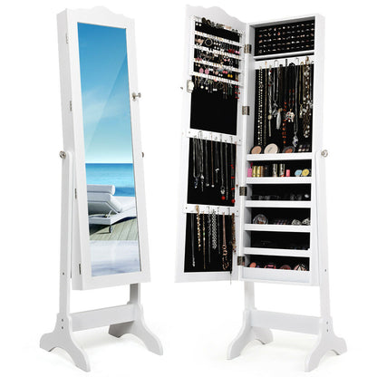 Gabinete de Joyería Inclinable de 4 Ángulos con Espejo y Cerradura, Gran Capacidad de Almacenamiento - Blanco