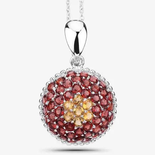 Pendant citrine and garnet in .925 silver, garnet halo surrounds yellow citrine center, Bids.com on Tampa Home & Garden Store