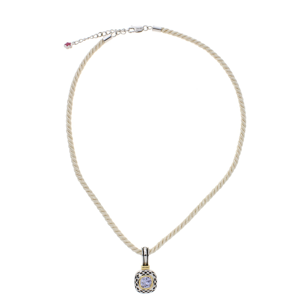 Vintage Pendant necklace by Lauren G Adams with beige rope chain and ornate gold-tone pendant on Tampa Home & Garden Store