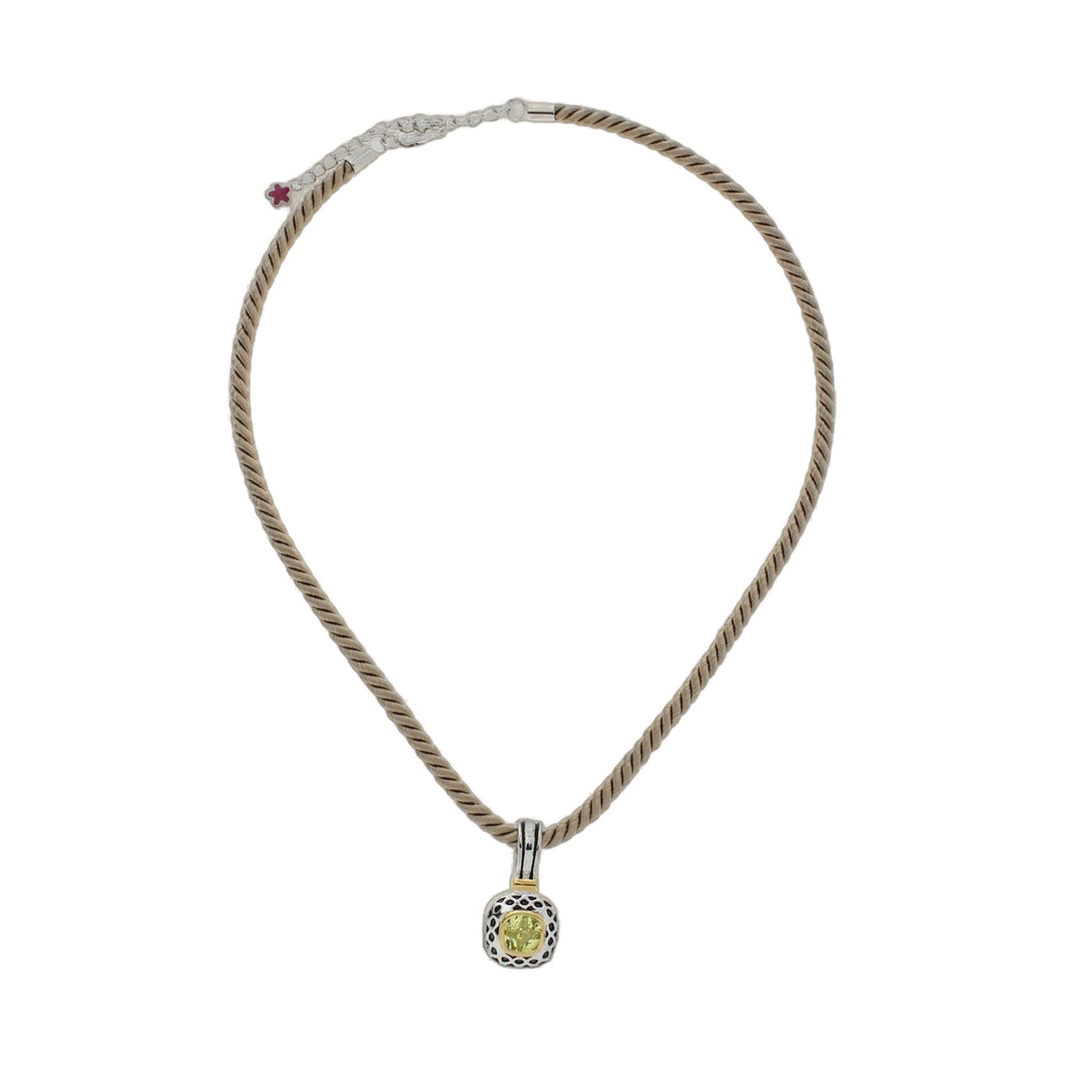 Vintage pendant necklace by Lauren G Adams on twisted cord with silver lattice and yellow gem on Tampa Home & Garden Store