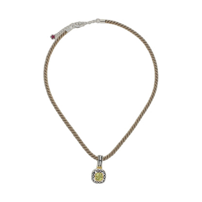Vintage pendant necklace by Lauren G Adams on twisted cord with silver lattice and yellow gem on Tampa Home & Garden Store