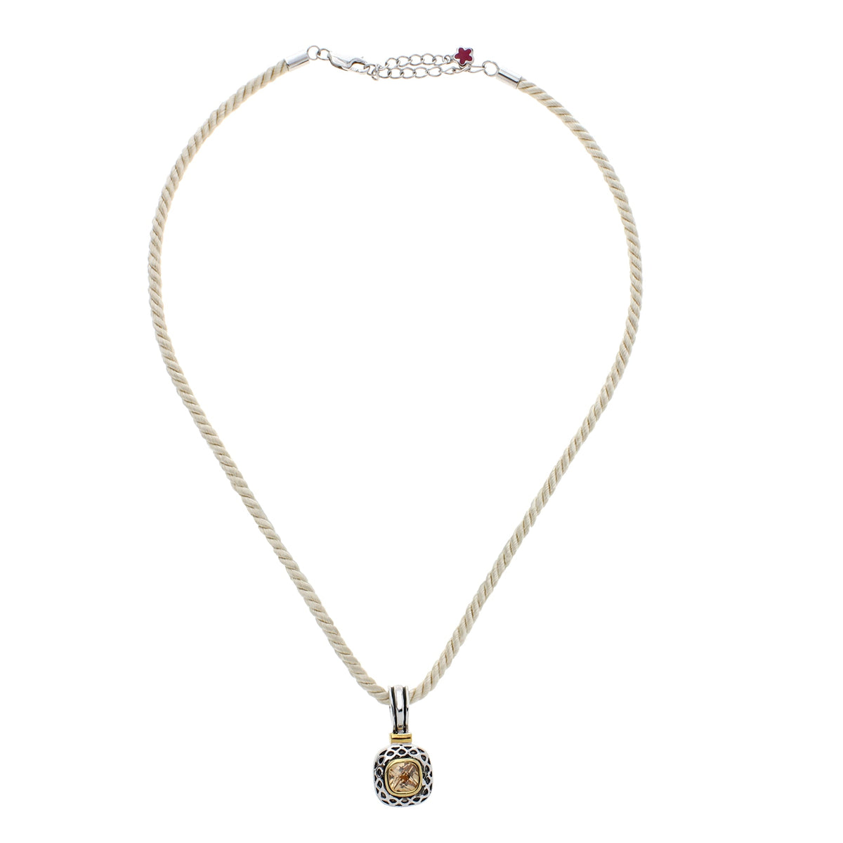 Vintage Pendant necklace by Lauren G Adams, beige rope chain with ornate gold pendant on Tampa Home & Garden Store