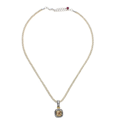 Vintage Pendant necklace by Lauren G Adams, beige rope chain with ornate gold pendant on Tampa Home & Garden Store