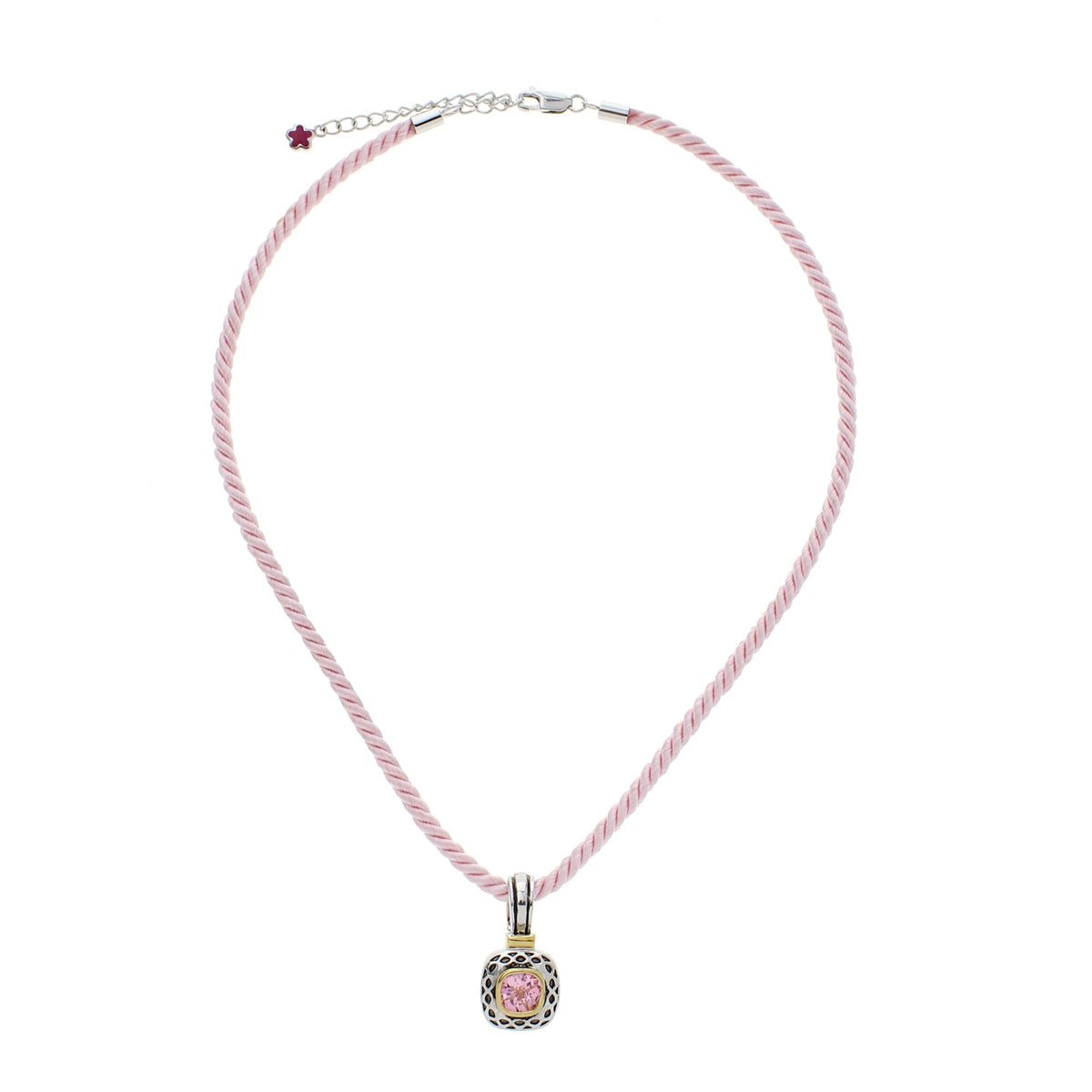 Vintage pendant necklace by Lauren G Adams on pink twisted cord with pink gem and silver bezel on Tampa Home & Garden Store