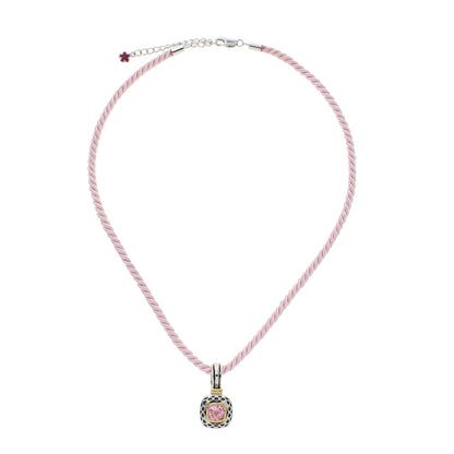 Vintage pendant necklace by Lauren G Adams on pink twisted cord with pink gem and silver bezel on Tampa Home & Garden Store