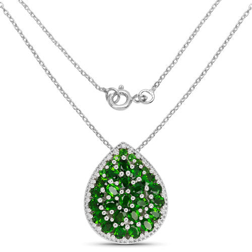 4.65 ct Chrome Diopside teardrop pendant in .925 silver with pave stones on chain on Tampa Home & Garden Store