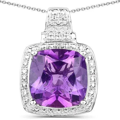 5.85 Carat Genuine Amethyst pendant in .925 sterling silver with diamond halo on chain on Tampa Home & Garden Store