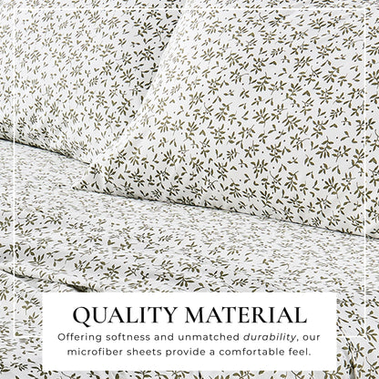 Printed Sheet Set Baylor Collection sheets with olive leaf print by Great Bay Home on Tampa Home & Garden Store