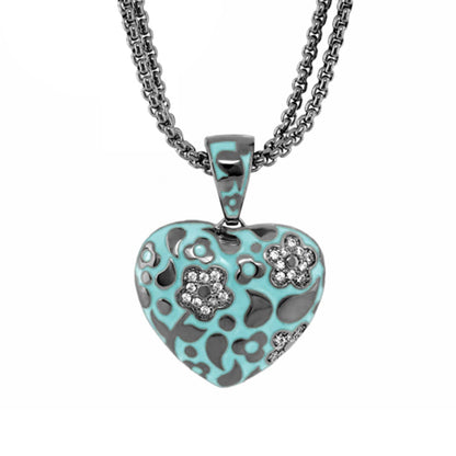 Flowers by Orly Necklace pendant heart with turquoise enamel and crystal flower accents on Tampa Home & Garden Store