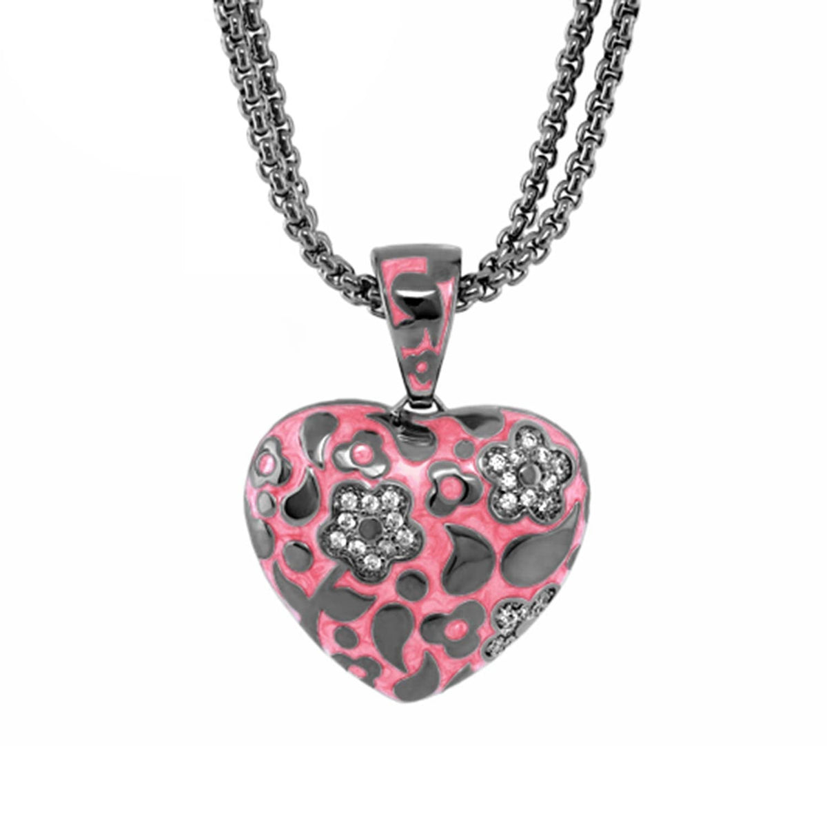 Flowers by Orly Necklace pendant pink enamel heart with crystal flowers Lauren G Adams on Tampa Home & Garden Store