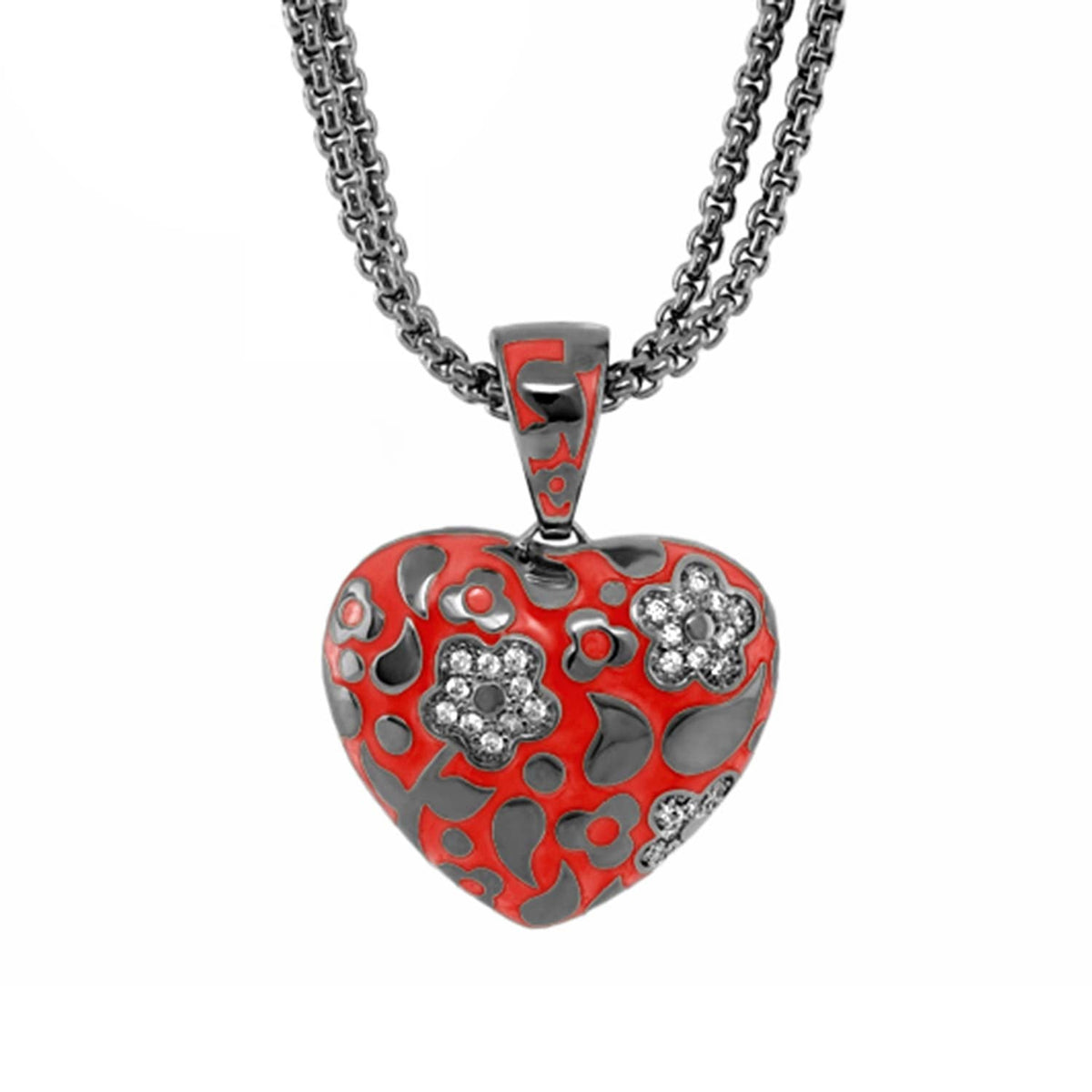 Flowers by Orly Pendant Necklace red enamel heart with silver-tone crystal accents on chain on Tampa Home & Garden Store