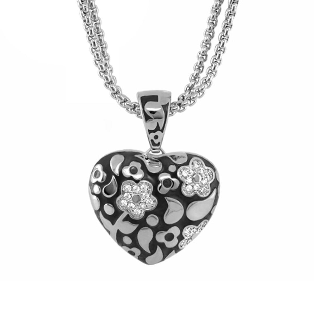 Flowers by Orly Necklace pendant by Lauren G Adams heart-shaped black enamel with pavé crystals on Tampa Home & Garden Store