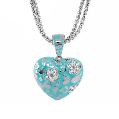 Flowers by Orly Necklace pendant heart turquoise enamel with crystal flower accents on Tampa Home & Garden Store