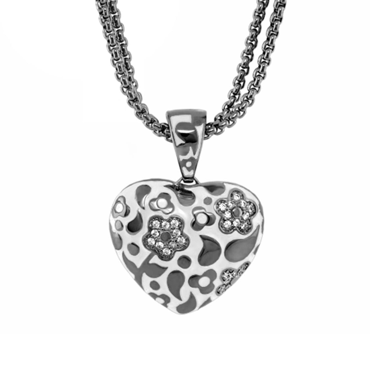 Flowers by Orly heart pendant necklace, silver-tone with crystal floral accents on a chain on Tampa Home & Garden Store