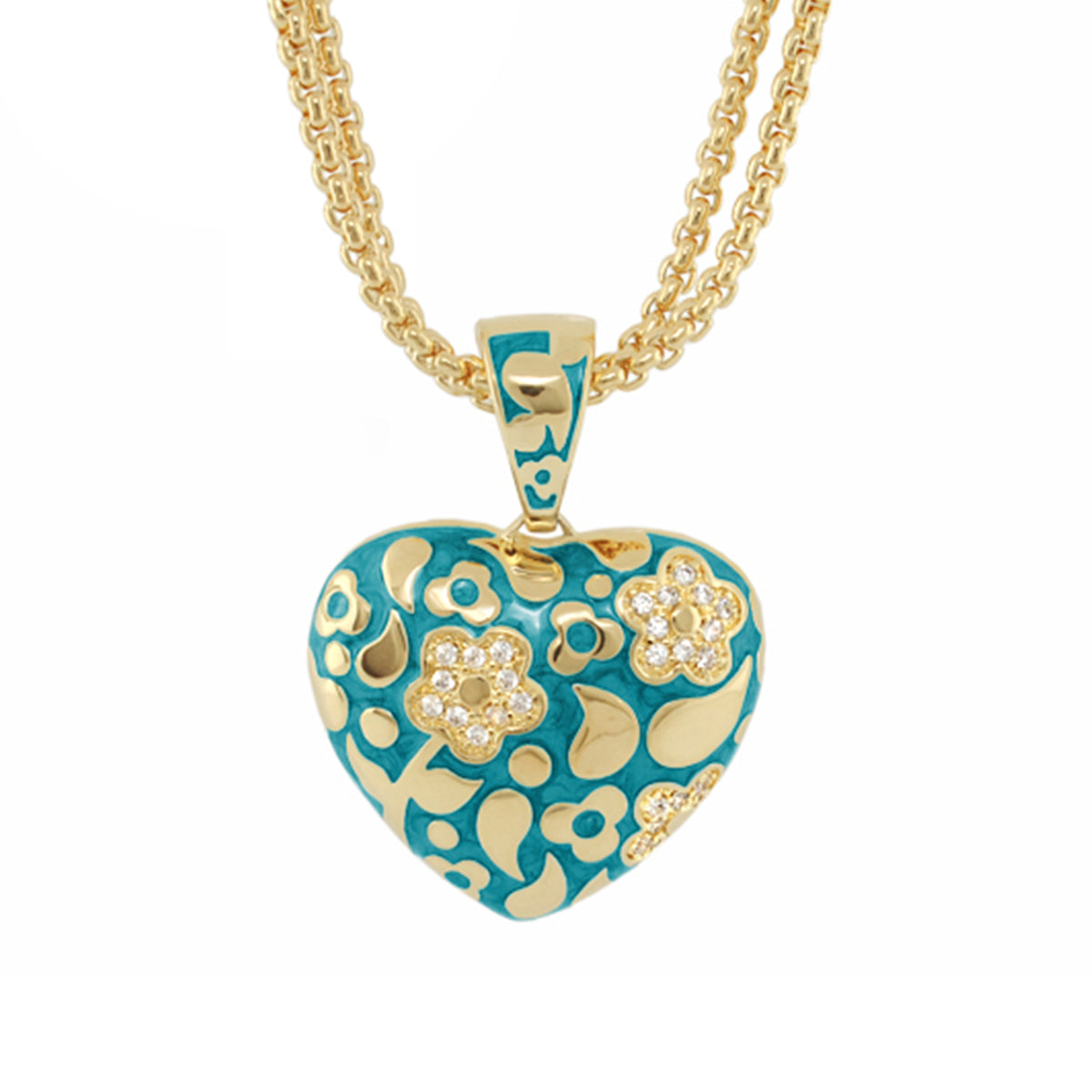 Flowers by Orly pendant necklace: heart with gold filigree and crystal accents on gold chain on Tampa Home & Garden Store