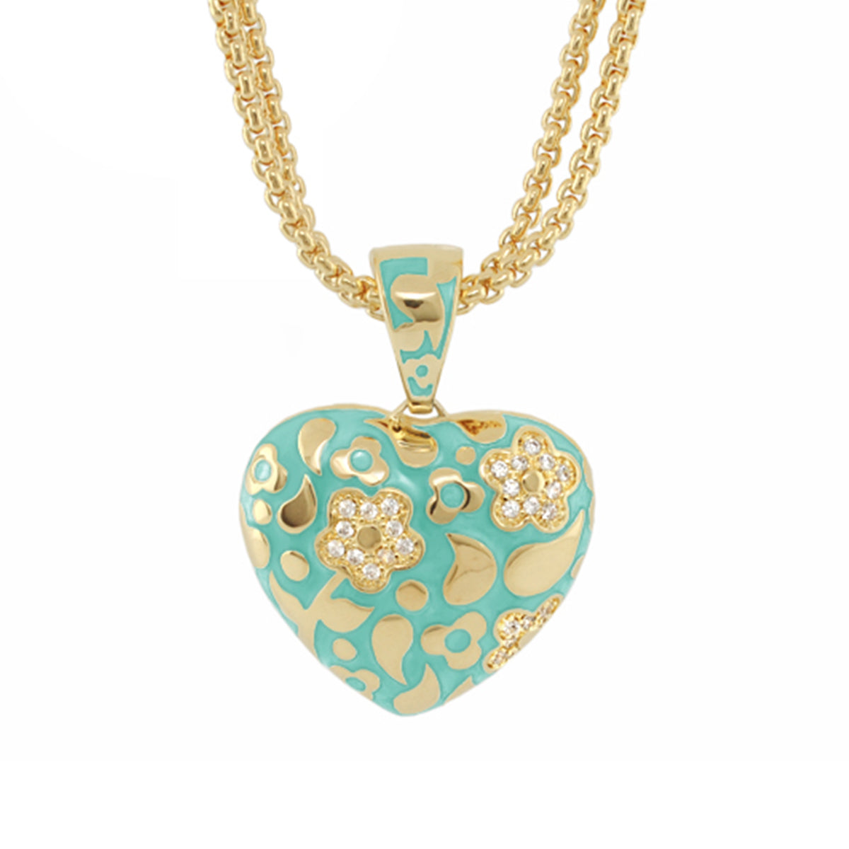 Flowers by Orly Necklace turquoise heart with gold filigree and crystal accents on chain on Tampa Home & Garden Store