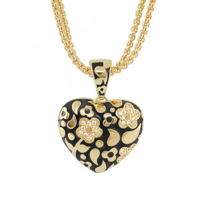 Flowers by Orly Necklace heart pendant black enamel with gold floral accents and diamonds on Tampa Home & Garden Store
