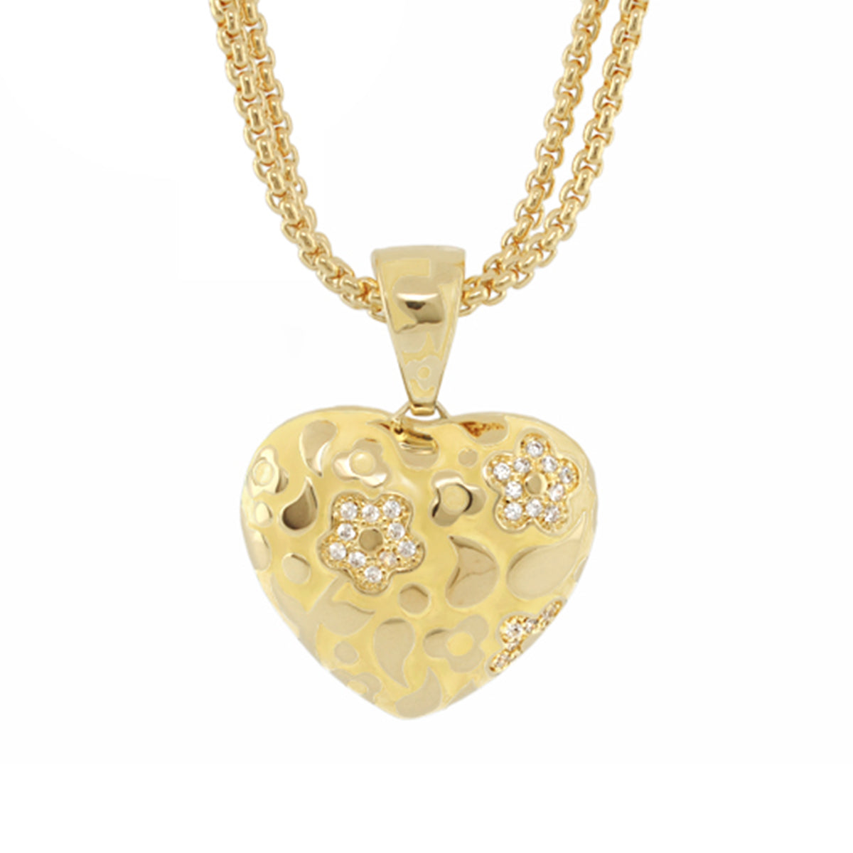 Flowers by Orly necklace gold heart pendant with floral cutouts and crystals on chain on Tampa Home & Garden Store
