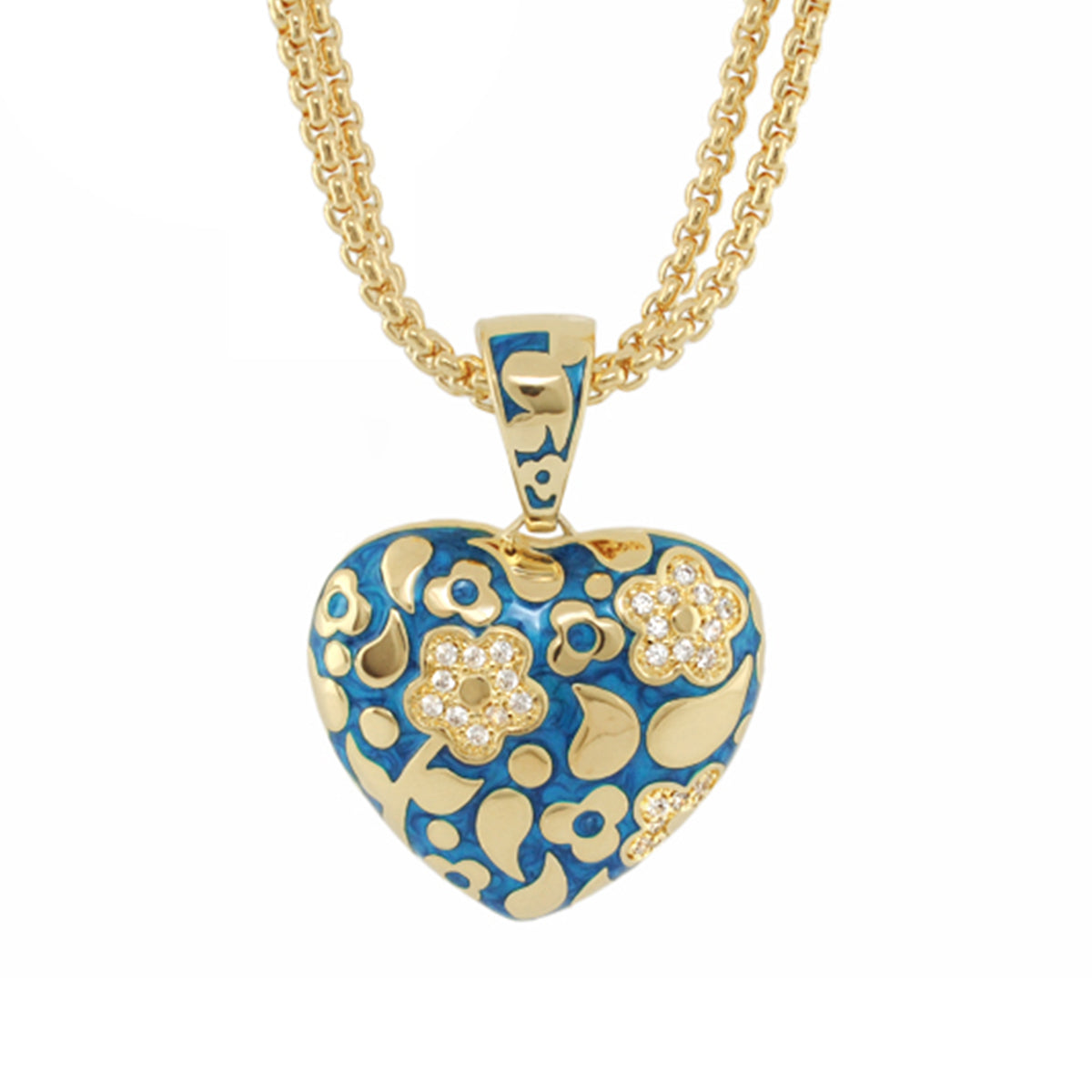Flowers by Orly heart pendant necklace blue enamel gold floral accents by Lauren G Adams on Tampa Home & Garden Store