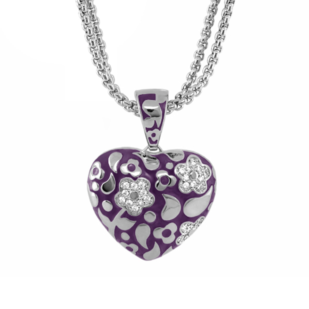 Purple heart pendant with floral crystal accents on chain necklace by Lauren G Adams on Tampa Home & Garden Store