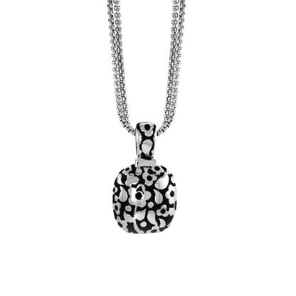 Orly Flowers Pendant Petite Cushion necklace in black white florals on Lauren G Adams chain on Tampa Home & Garden Store