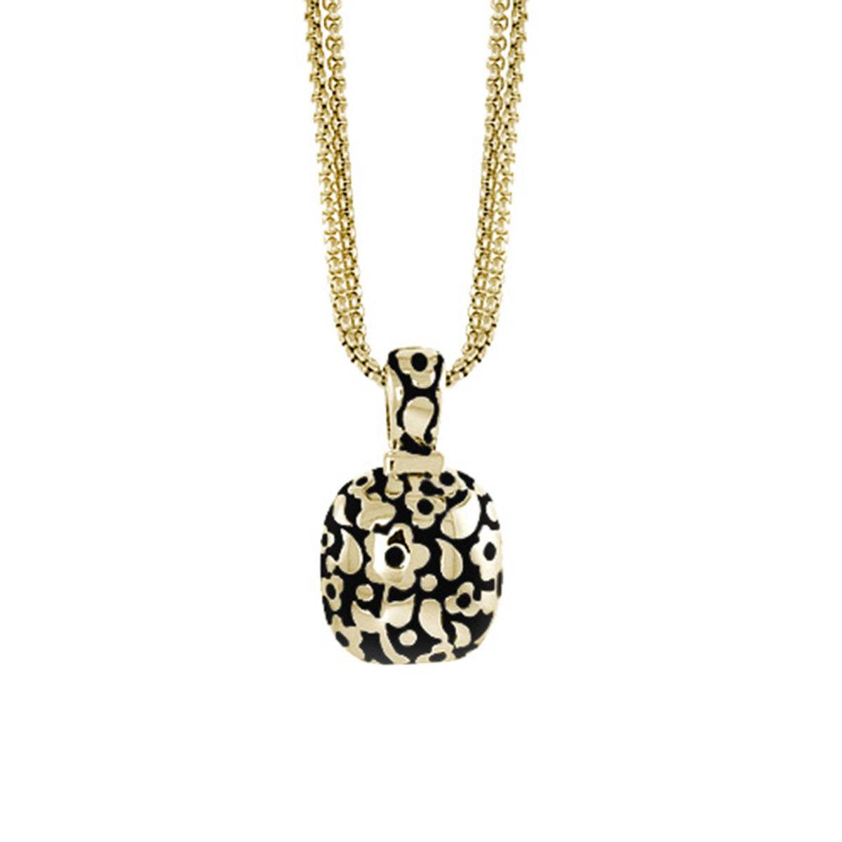 Pendant necklace Flowers by Orly Petite Cushion gold-tone pendant with black floral pattern on Tampa Home & Garden Store