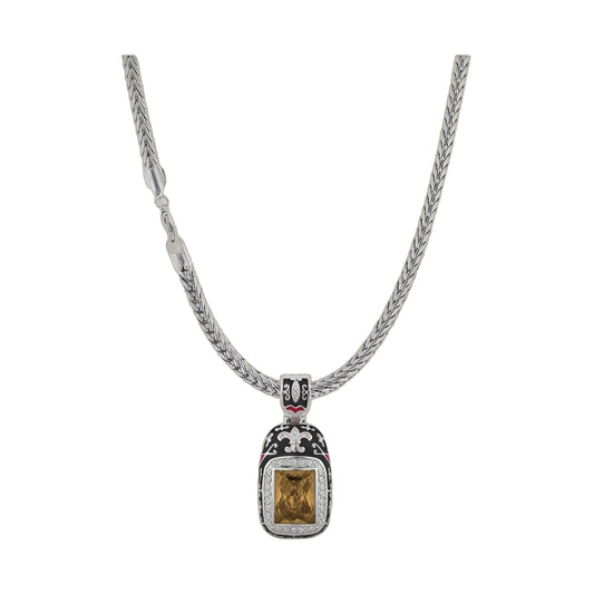 Renaissance Style necklace by Lauren G Adams with a textured silver chain and amber gemstone pendant on Tampa Home & Garden Store