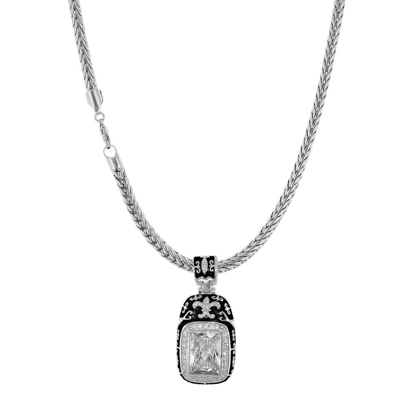 Lauren G Adams Necklace with silver rope chain and black enamel pendant with diamond center on Tampa Home & Garden Store